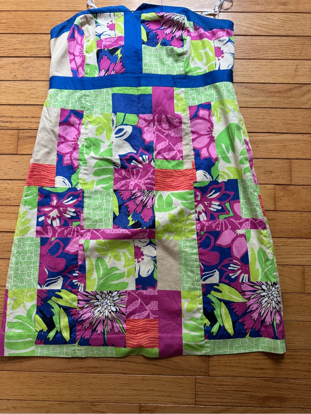 Lilly Pulitzer Patchwork Floral Strapless Dress - Pink, Green, Navy size 12